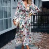 Clearance Princesse Fleurie Robe Longue Fleurie Manches Longues