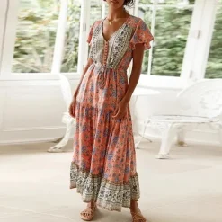 Hot Princesse Fleurie Robe Longue Fleurie Rose