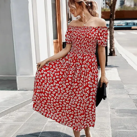 Hot Princesse Fleurie Robe Longue Fleurie Rouge et Blanche