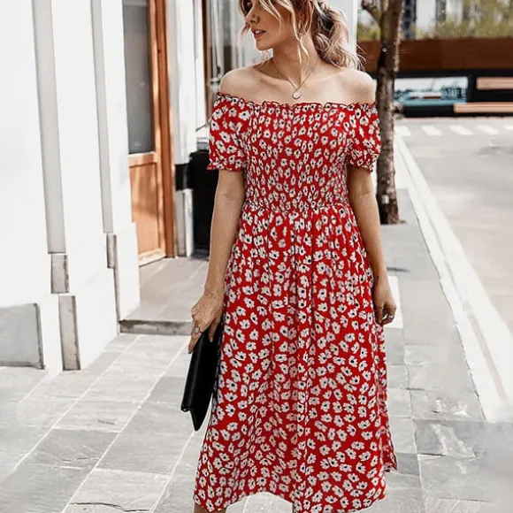 Hot Princesse Fleurie Robe Longue Fleurie Rouge et Blanche