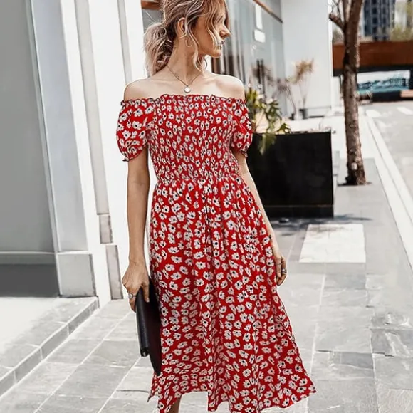 Hot Princesse Fleurie Robe Longue Fleurie Rouge et Blanche