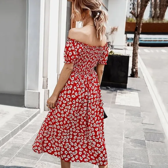 Hot Princesse Fleurie Robe Longue Fleurie Rouge et Blanche