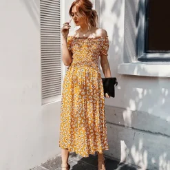 Shop Princesse Fleurie Robe Longue Jaune Moutarde Fleurie