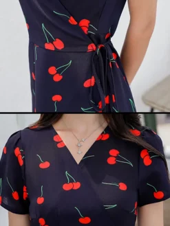 Sale Princesse Fleurie Robe Longue Motif Cerise
