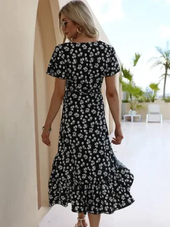 Hot Princesse Fleurie Robe Longue Noire Fleurie