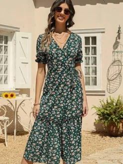 Cheap Princesse Fleurie Robe Maxi Portefeuille Fleurie à Volants