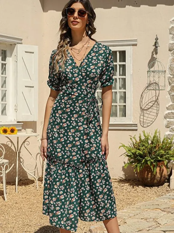 Cheap Princesse Fleurie Robe Maxi Portefeuille Fleurie à Volants