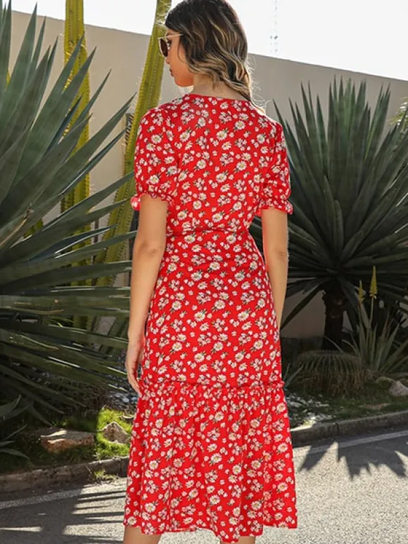 Cheap Princesse Fleurie Robe Maxi Portefeuille Fleurie à Volants