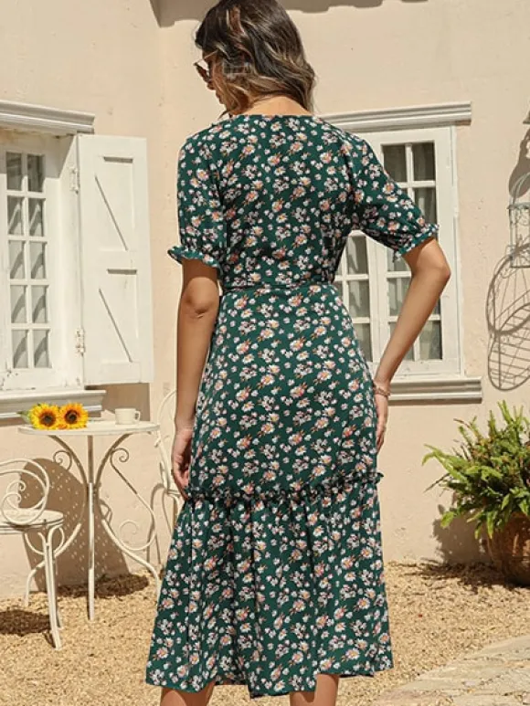 Cheap Princesse Fleurie Robe Maxi Portefeuille Fleurie à Volants
