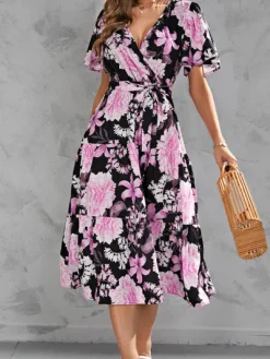 New Princesse Fleurie Robe Noire à Fleurs Roses