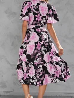New Princesse Fleurie Robe Noire à Fleurs Roses