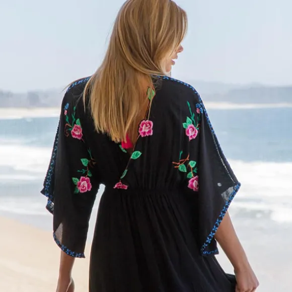 Hot Princesse Fleurie Robe Noire Brodée Fleurs