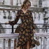 Hot Princesse Fleurie Robe Noire Fleurie Manches Longues