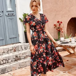 Shop Princesse Fleurie Robe Noire Fleurie Rouge