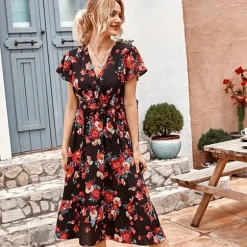 Shop Princesse Fleurie Robe Noire Fleurie Rouge