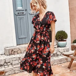 Shop Princesse Fleurie Robe Noire Fleurie Rouge