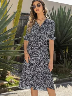 Shop Princesse Fleurie Robe Noire Fleurs Blanches