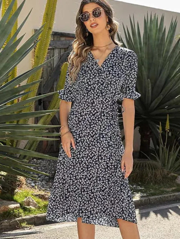 Shop Princesse Fleurie Robe Noire Fleurs Blanches
