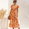 Fashion Princesse Fleurie Robe Orange Fleurie