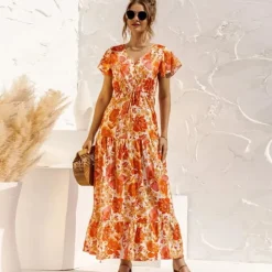 Fashion Princesse Fleurie Robe Orange Fleurie