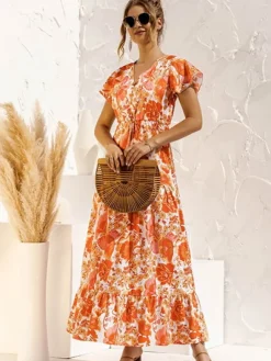 Fashion Princesse Fleurie Robe Orange Fleurie