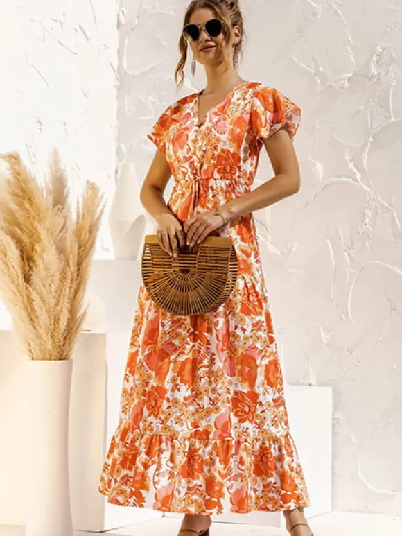 Fashion Princesse Fleurie Robe Orange Fleurie