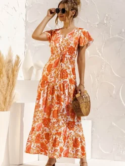Fashion Princesse Fleurie Robe Orange Fleurie
