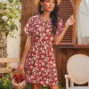 Store Princesse Fleurie Robe Rouge à Fleurs Jaunes