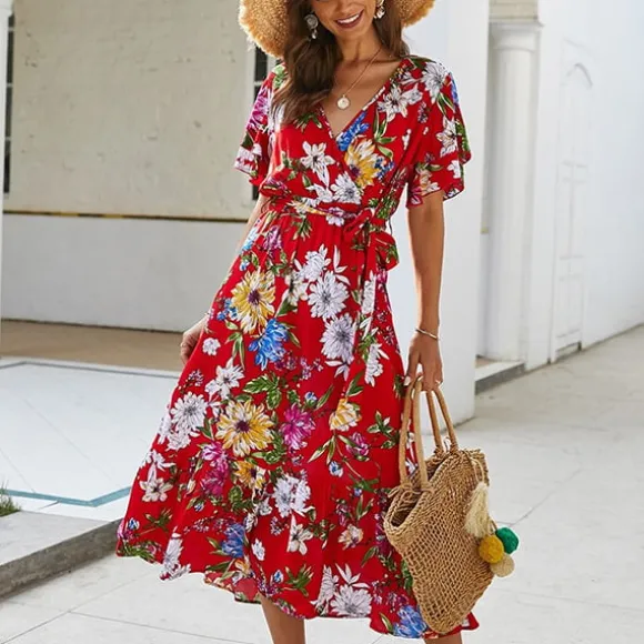 Discount Princesse Fleurie Robe Rouge Fleurie Cache Coeur