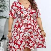 Store Princesse Fleurie Robe Rouge Fleurie Grande Taille