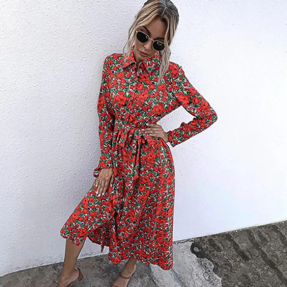 Flash Sale Princesse Fleurie Robe Rouge Fleurie Hiver