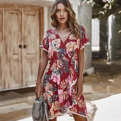 Clearance Princesse Fleurie Robe Rouge Fleurie Plage