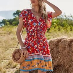 Store Princesse Fleurie Robe Rouge Petites Fleurs