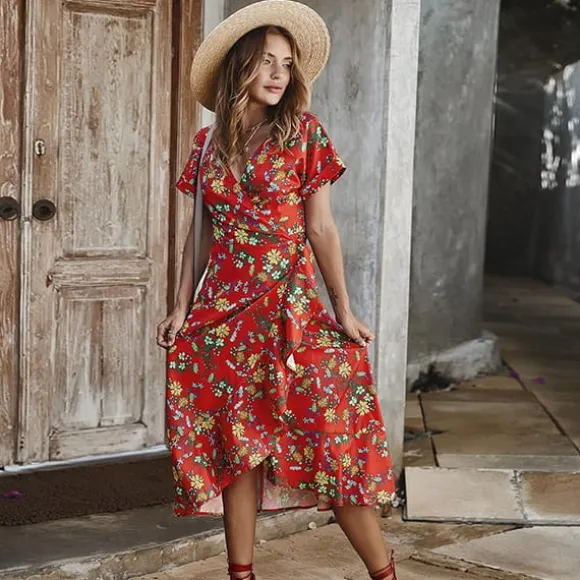 Discount Princesse Fleurie Robe Été Fleurie Rouge