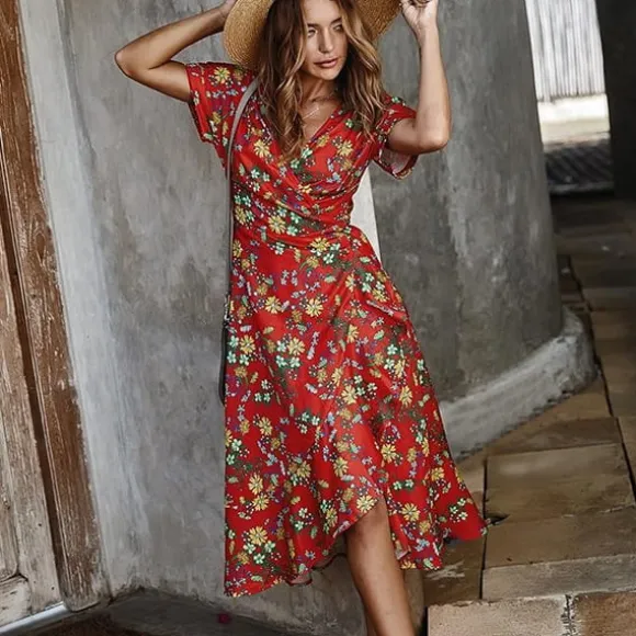 Discount Princesse Fleurie Robe Été Fleurie Rouge