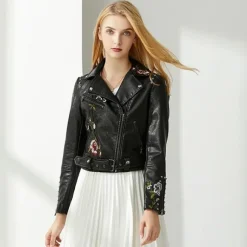 Sale Princesse Fleurie Veste en Cuir Fleurie Brodée