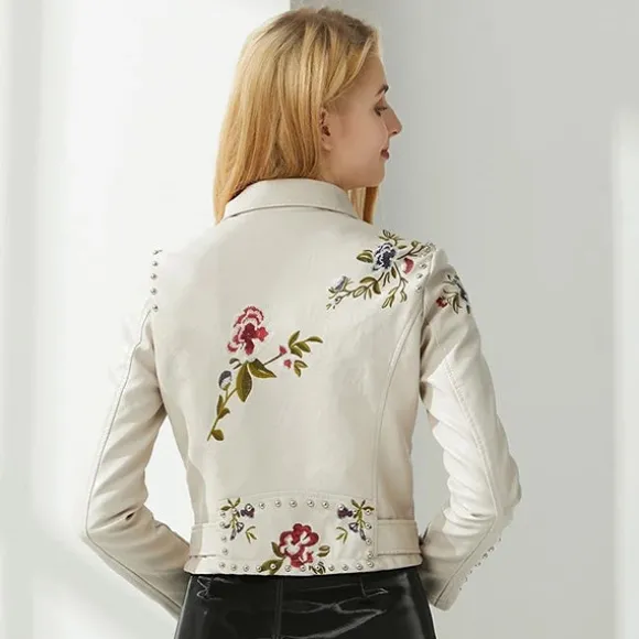 Sale Princesse Fleurie Veste en Cuir Fleurie Brodée