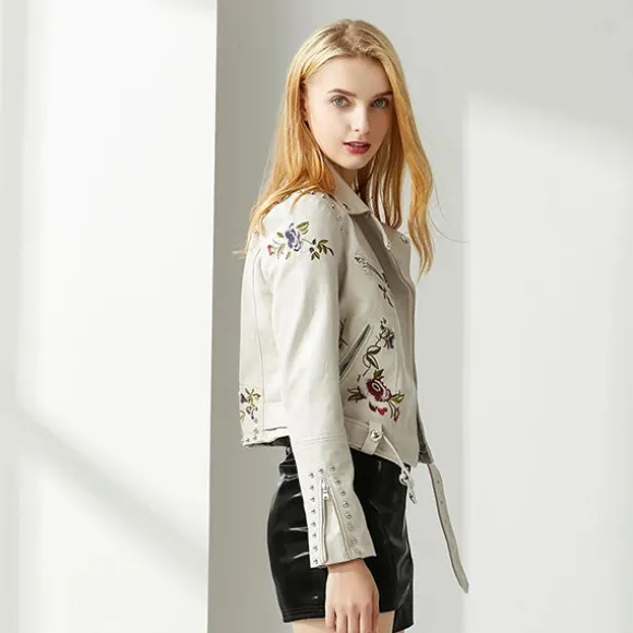 Sale Princesse Fleurie Veste en Cuir Fleurie Brodée