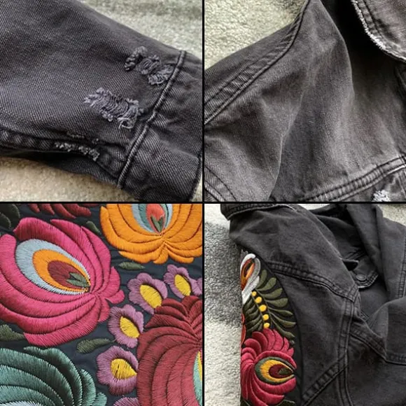 Discount Princesse Fleurie Veste Jean Fleurs Brodées